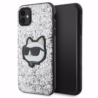 Karl Lagerfeld KLHCN61G2CPS iPhone 11 / Xr 6.1" sidabrinis kietas dėklas Blizgučiai Choupette Emblema