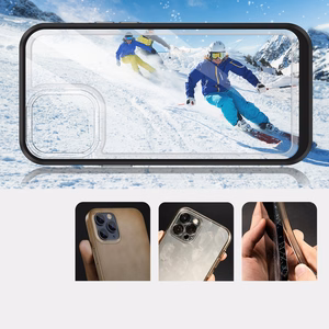 Skaidrus 3in1 dėklas iPhone 13 Pro Max juodo rėmo gelio dangteliu