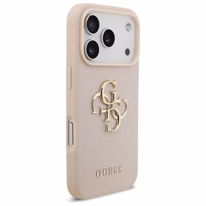 Guess Grūdėtas Didelis 4G ir Klasikinis Logotipas dėklas telefonui iPhone 17 Pro - rožinis