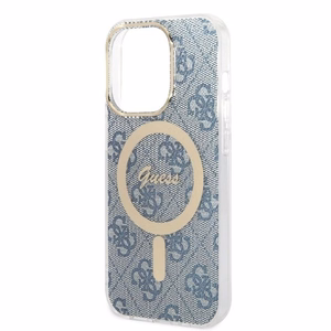 Rinkinys Guess GUBPP14LH4EACSB dėklas + įkroviklis iPhone 14 Pro 6.1" mėlynas kietas dėklas su 4G raštu Magnetinis