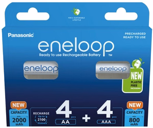 Įkraunamos baterijos PANASONIC ENELOOP 4x AA 2000 mAh + 4x AAA 800 mAh 8 vnt. (BK-3MCDE+4MCDE/8CP)