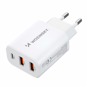 Wozinsky CWCUCW 30W USB-C / 2 x USB-A sieninis įkroviklis - baltas