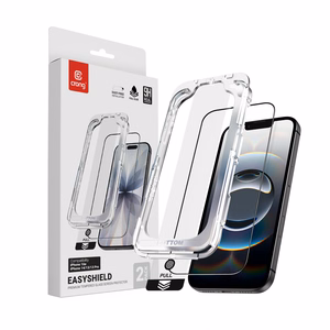 Crong EasyShield 2-Pack grūdinti apsauginiai ekrano stiklai, skirti iPhone 17e / 16e / 14 / 13 / 13 Pro, 2 vnt.