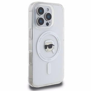 Karl Lagerfeld IML Metalinis Karl Head Magnetinis dėklas telefonui iPhone 16 Pro - baltas