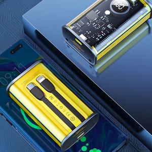 WEKOME WP-345 Vanguard Series išorinė baterija, 10000 mAh, PD 20 W + QC 22,5 W, su integruotais USB-C ir Lightning laidais, geltona