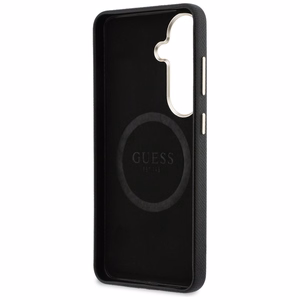 Guess dėklas Rhinestone Round Logo MagSafe for Samsung Galaxy S26 juodas
