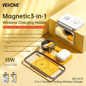 WEKOME WP-U172 sulankstoma 3-in-1 belaidžio įkrovimo stotelė su veidrodžiu, skirta iPhone, Apple Watch ir AirPods, suderinama su MagSafe, 15 W, geltona