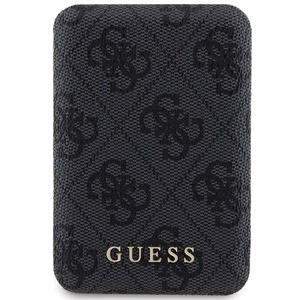 Guess indukcinė 15W GUPB5FP4EMGK 5000mAh išorinė baterija juoda/juoda 4G odinis metalinis logotipas MagSafe