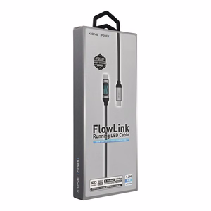 X-ONE FlowLink duomenų laidas su bėgančiu LED apšvietimu – C–C tipo – 5A, iki 100W, 1,2m, juodas