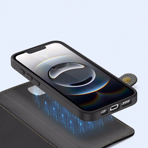 Dux Ducis Lawa iPhone 16e odinis dėklas su nuimama magnetine pinigine - juodas