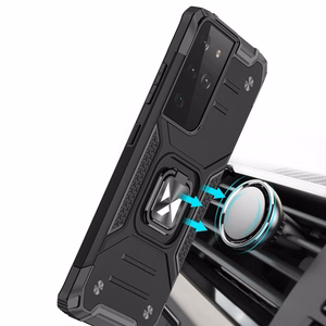 Wozinsky Ring Armor tvirtas hibridinis dėklas + magnetinis laikiklis skirtas Samsung Galaxy S22 Ultra – mėlynas