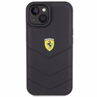 Ferrari dygsniuotas metalo logotipa dėklas iPhone 15 – juodas