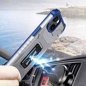 Kristalinis žiedinis dėklas su stovu tvirtas apsauginis dangtelis iPhone 13 mini mėlynas