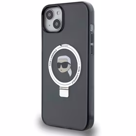 Karl Lagerfeld KLHMP15SHMRSKHK iPhone 15 6.1 juodas kietasis dėklas su žiediniu laikikliu MagSafe