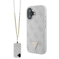 Guess Odinis Crossbody dėklas telefonui iPhone 16 su metaliniu logotipu ir Strass - rožinis