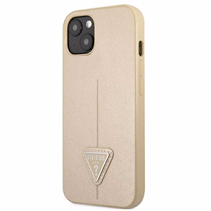 Guess GUHCP13SPSATLE iPhone 13 mini 5.4 dėklas telefonui, smėlinis, kietas, Saffiano trikampio logotipu