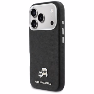 Dėklas Karl Lagerfeld PU Karl and Choupette Heads Pins MagSafe Apple iPhone 17 Pro juodas