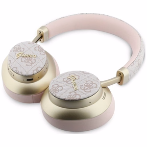 Belaidės ausinės Guess ENC 4G Gold Script Metal, rožinės