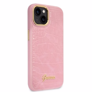 Guess Croco Collection dėklas telefonui iPhone 14 - rožinė