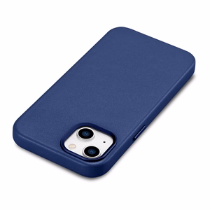 iCarer Dėklas Odinis viršelis iPhone 14 Plus natūralios odos dėklas mėlynas (suderinamas su MagSafe)