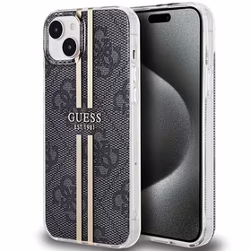 Guess IML 4G Gold Stripe dėklas telefonui iPhone 15 Plus / 14 Plus - juodas