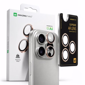AmazingThing AR aliuminio 3 objektyvų stiklas su objektyvo rėmeliu iPhone 16 Pro / 16 Pro Max - rožinis auksas