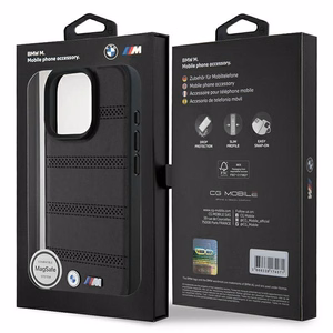 BMW M perforuota ir susiūta linija Magnetinis dėklas iPhone 16 Pro - juodas