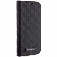 Karl Lagerfeld KLBKP14LSAKLHPK iPhone 14 Pro 6.1" knygos tipo dėklas juodas Saffiano Monogram