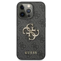 Guess GUHCP13L4GMGGR iPhone 13 Pro / iPhone 13 6.1 pilkas kietasis dėklas 4G Big Metal Logo