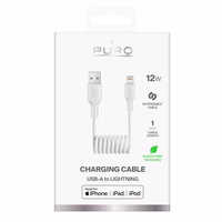Puro 12W USB-A - Lightning spiralinis kabelis 1m - baltas