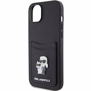 Karl Lagerfeld Saffiano Cardslot Karl&Choupette Metal Pin Dėklas telefonui iPhone 15 - juodas