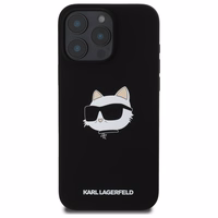 Karl Lagerfeld silikoninis Magnetinis dėklas telefonui iPhone 16 Pro su Choupette galvos atvaizdu - juodas
