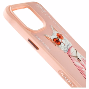 Nimmy Glasses Šaunus katės dėklas telefonui iPhone 15 Pro Max - rožinis