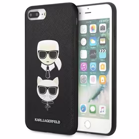 Karl Lagerfeld Saffiano Karl&Choupette Galvos dėklas telefonui iPhone 7 Plus / iPhone 8 Plus - juodas