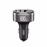XO automobilinis įkroviklis CC61 PD QC 3.0 100W 1x USB 1x USB-C 1x Lightning pilkos spalvos