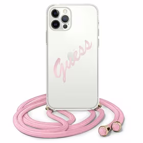 Guess Script Vintage iPhone 12 Pro Max 6.7" dėklas - rožinė