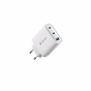Devia wall įkroviklis Extreme PD GaN 65W 2x USB-C 1x USB baltas + laidas USB-C - USB-C laptop įkroviklis