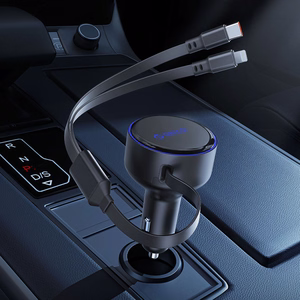 Orico Dual Stretch 60W USB-C automobilinis įkroviklis su dviem sutraukiamais USB-C + Lightning laidais - juodas