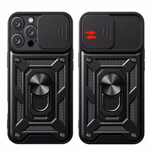 Hybrid Armor Camshield šarvuotas dėklas telefonui iPhone 16 Pro Max su kameros dangteliu ir stovu - juodas