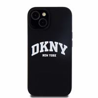DKNY Liquid Silicone White Printed Logo MagSafe Dėklas telefonui iPhone 14/15/13 - juodas (m)