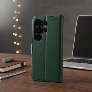 Atverčiamas dėklas Samsung A27 Split Book, žalias ir auksinis
