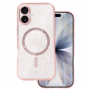 Blizgantis magnetinis dėklas telefonui Iphone 17, rožinis, permatomas