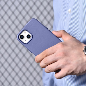 iCarer Dėklas Odinis viršelis natūralios odos iPhone 14 Plus šviesiai violetinis (suderinamas su MagSafe)