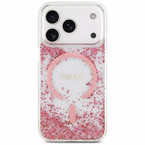 Guess Resin Bottom Glitter MagSafe dėklas, skirtas iPhone 18 Pro Max / 17 Pro Max, rožinis