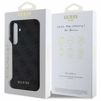 Guess GUHCS24FEG4GFGR S24 FE S721 pilkas/pilkas kietas dėklas 4G Metalinis Auksinis Logotipas