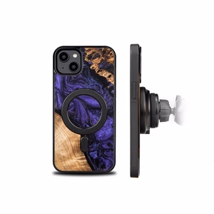 Medinis ir dervos dėklas telefonui iPhone 15 Plus Magnetinis Bewood Unique Violet - violetinė ir juodas