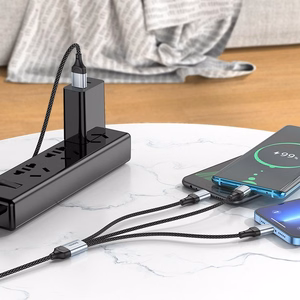USB kabelis Hoco (X102) 3in1 lightning+microUSB+USB-C juodas 1m