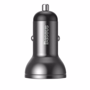 Baseus automobilinis įkroviklis 2x USB 4.8A 24W su LCD ekranu + 3in1 kabelis USB - USB Type C / micro USB / Lightning 1.2m juodas (TZCCBX-0G)