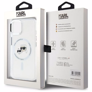 Karl Lagerfeld IML Metal Karl&Choupette galvos MagSafe iPhone 14 dėklas – baltas