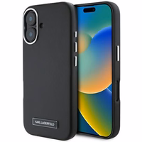 Karl Lagerfeld FW Metal Plate Magnetinis iPhone 16 Plus dėklas - juodas